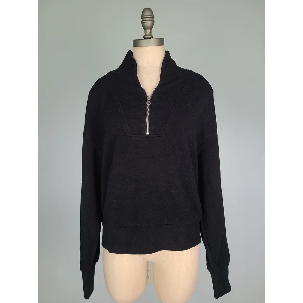 Varley Double Soft Sz M Quarter Zip Sweatshirt Black Athleisure Activewear